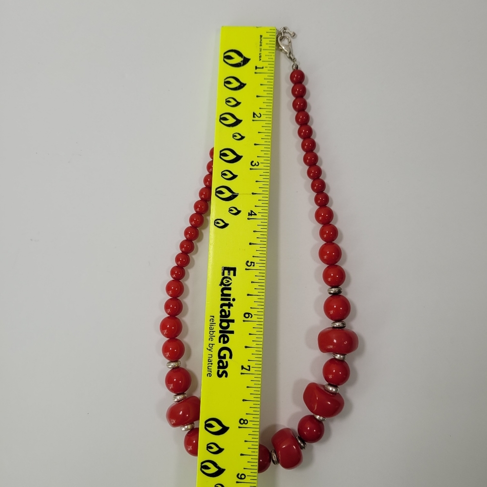 Red Graduated Bead Necklace Silver Adjustable Chunky Fashion Jewelry 9 in - Picture 4 of 4